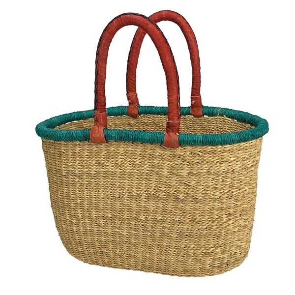 G-132: NATURAL Large Oval Basket w/Band of Color = 4 per case